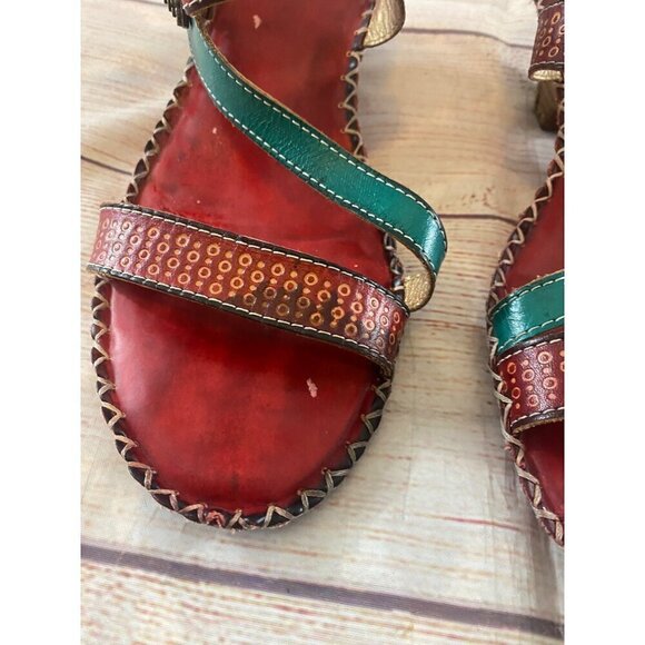 L'Artiste Women's Red Leather Wearable Art Sandals - 40 - Picture 3 of 14
